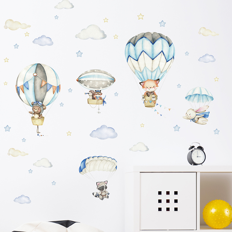 漫画かわいい動物熱気球ウォールステッカーキッズルームベビー保 - Baby Nursery Ornaments のレビューと価格
