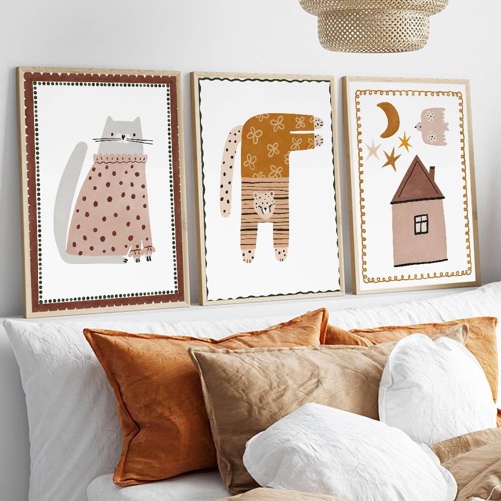 ニュートラルボヘミアンキッズポスター かわいい猫 馬 家 花 - Baby Nursery Wallpaper Neutral のレビューと価格