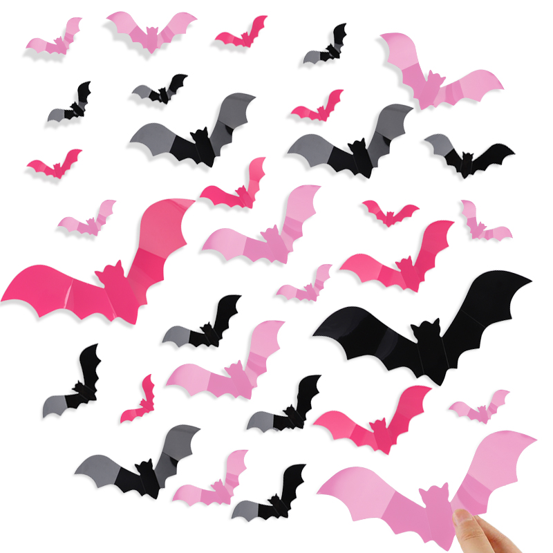 24/48枚入り ハロウィン ピンクコウモリ ウィンドウステ - Baby Nursery Decals のレビューと価格
