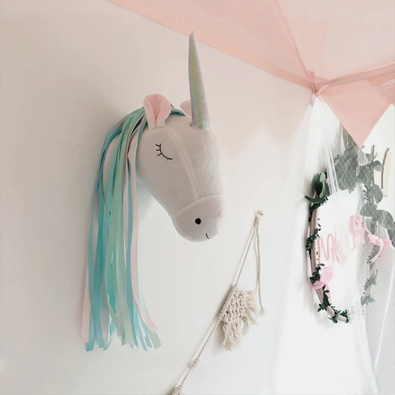 ユニコーンのぬいぐるみ動物の頭の壁掛け飾り 北欧スタイル ベ - Baby Nursery Ornaments のレビューと価格