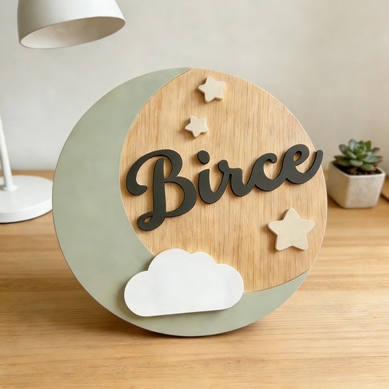 カスタム木製ネームサイン、3D雲と星の装飾、パーソナライズさ - Baby Nursery Ornaments のレビューと価格