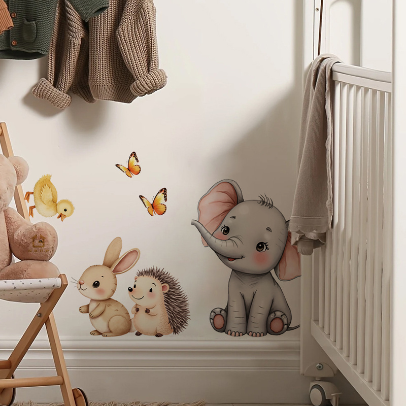 漫画の動物の壁ステッカー - 象バニーハリネズミ保育園デカー - Baby Nursery Decals のレビューと価格