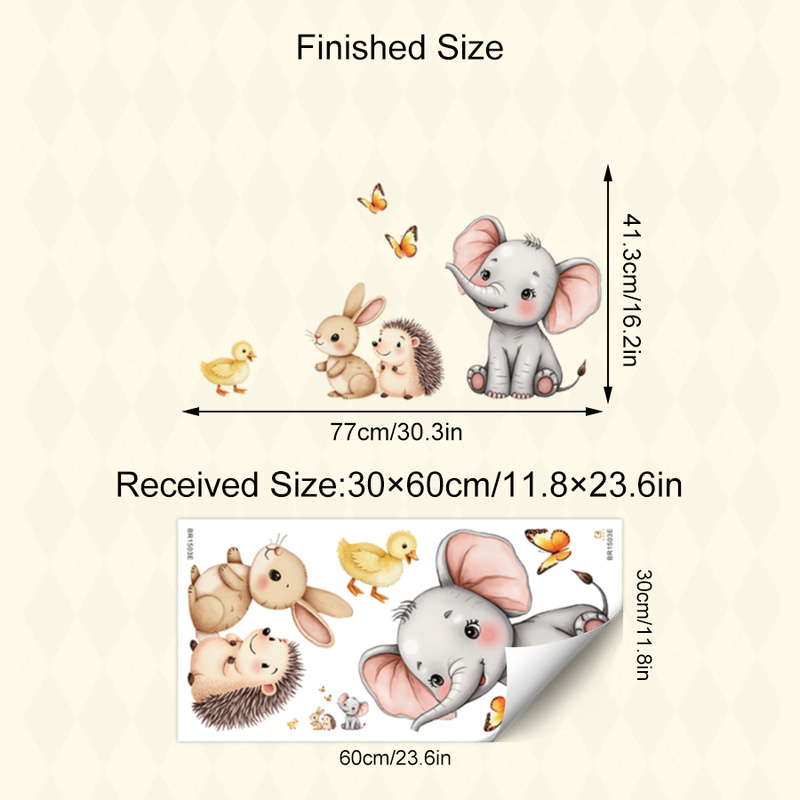 漫画の動物の壁ステッカー - 象バニーハリネズミ保育園デカー - Baby Nursery Decals のレビューと価格