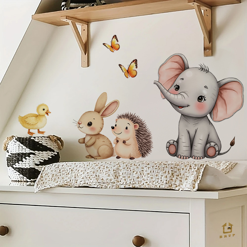 漫画の動物の壁ステッカー - 象バニーハリネズミ保育園デカー - Baby Nursery Decals のレビューと価格
