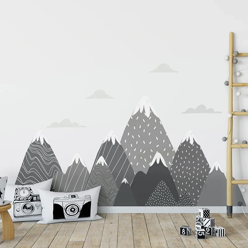 自由奔放に生きるグレー山壁紙防水シームレス生地風景壁壁画キッ - Baby Nursery Mural Wallpaper のレビューと価格