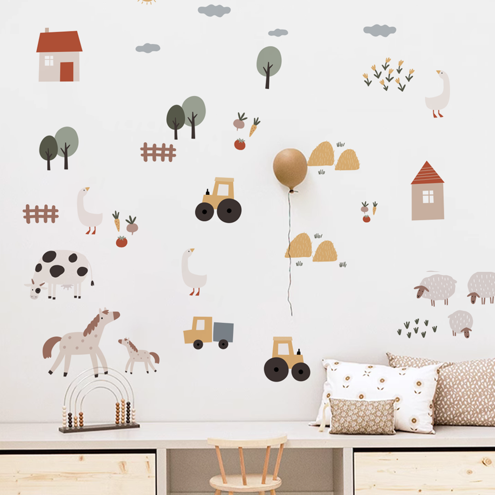 自由奔放に生きる漫画かわいい牛家畜車水彩ビニール壁ステッカー - Baby Nursery Vinyl Wall Stickers のレビューと価格