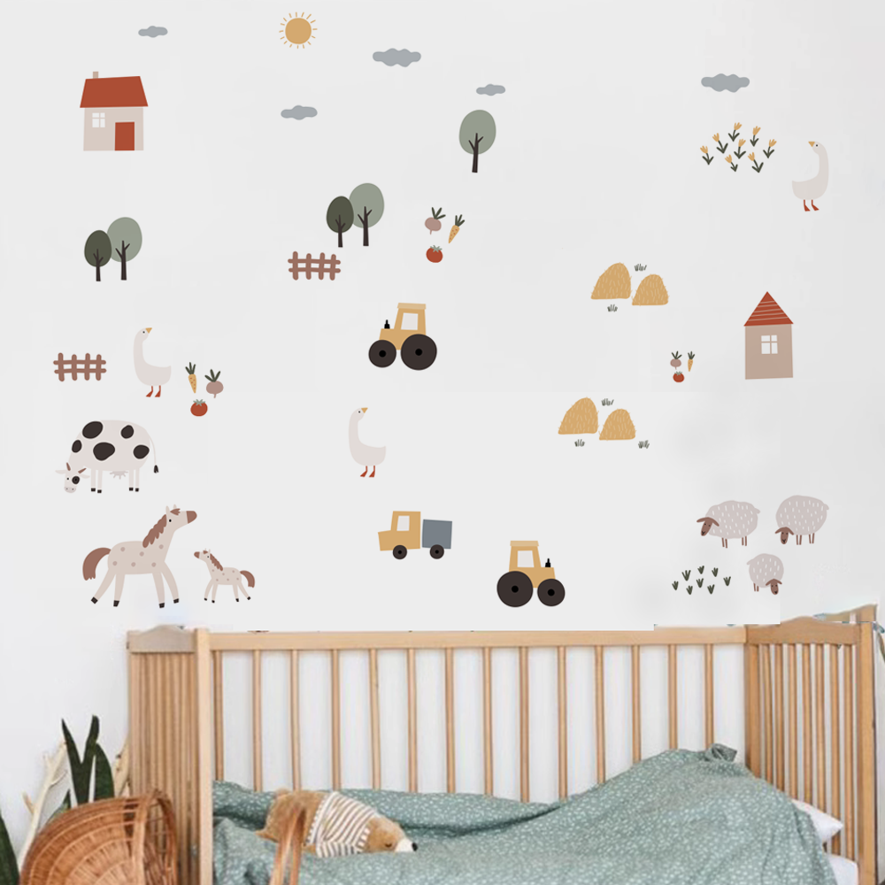 自由奔放に生きる漫画かわいい牛家畜車水彩ビニール壁ステッカー - Baby Nursery Vinyl Wall Stickers のレビューと価格