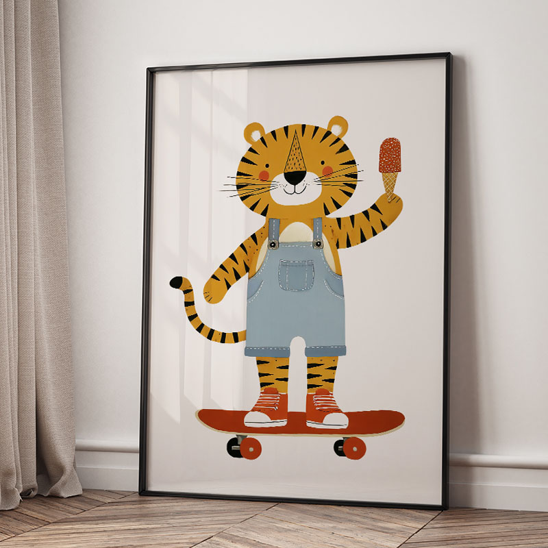 面白い漫画の動物車風船保育園ウォールアートキャンバス絵画ライ - Baby Nursery Ornaments のレビューと価格