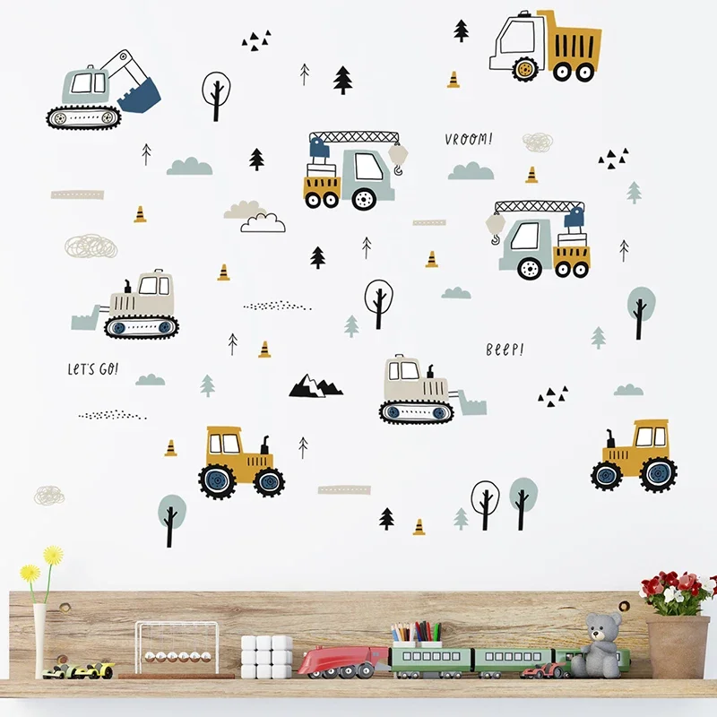 手描きのかわいい車貨物トラックの壁のステッカーキッズルーム車 - Baby Nursery Decals のレビューと価格