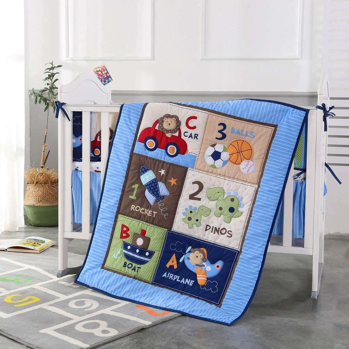 通気性のあるベビーベッド寝具セット,幼児用寝具,保育園,4つ - Baby Nursery Bedding Sets のレビューと価格