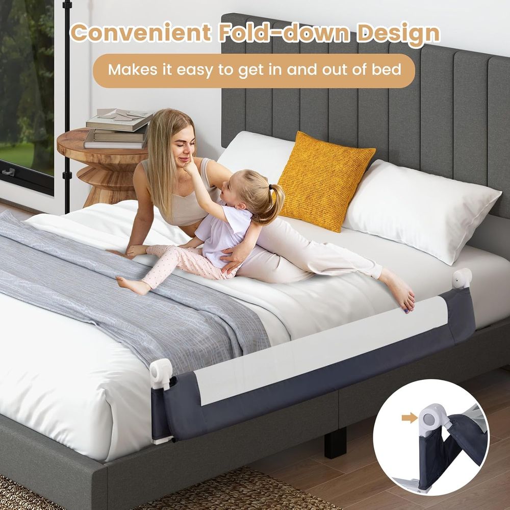 60インチの超長ポータブルスイングダウン式安全ベッドガードレ - Bed Rail Toddler のレビューと価格
