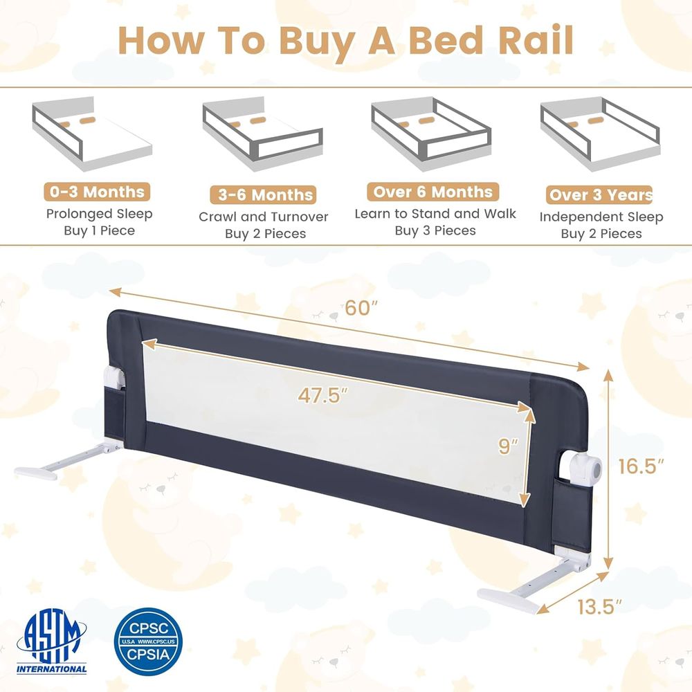 60インチの超長ポータブルスイングダウン式安全ベッドガードレ - Bed Rail Toddler のレビューと価格