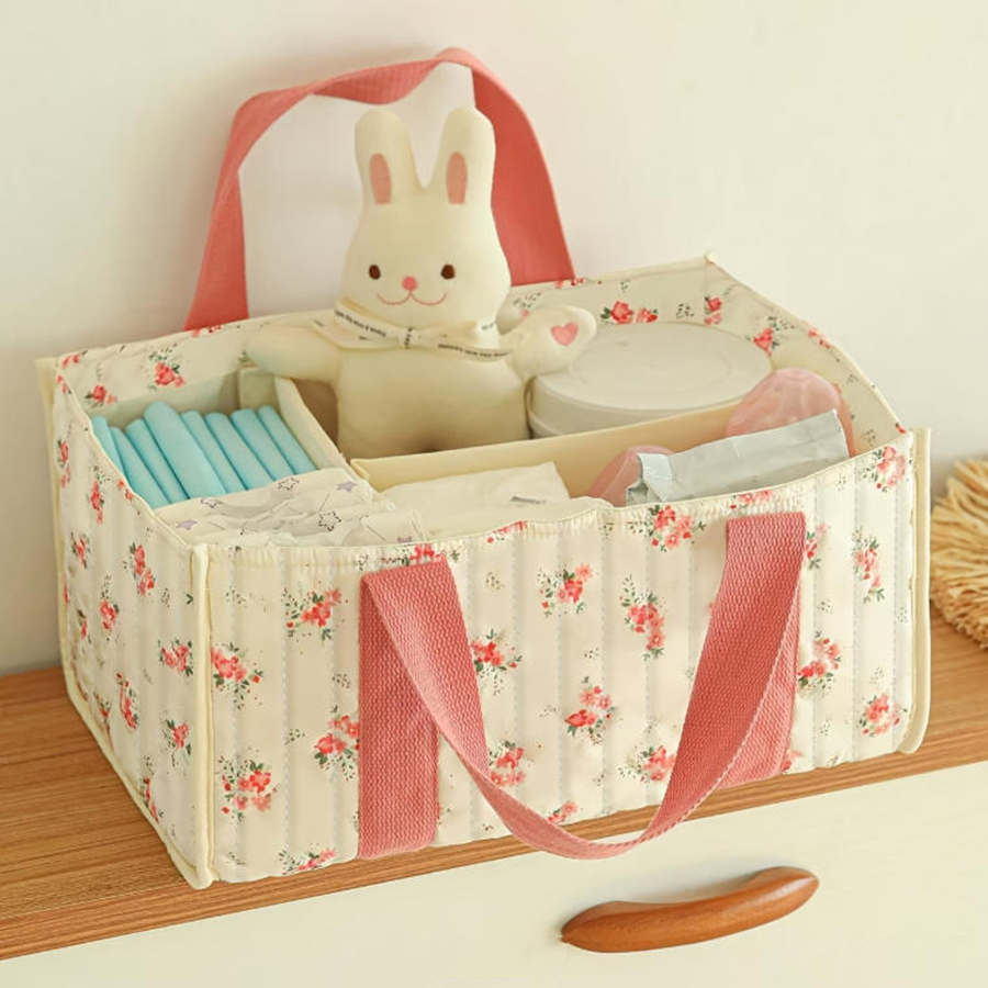 花柄おむつ収納オーガナイザー、仕切り付きポータブルベビー収納 - Baby Nursery Basket のレビューと価格