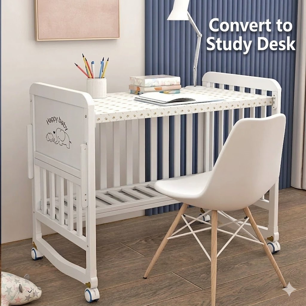 プレミアムベビーベッド、無垢材製、多機能ベビーコット、揺りか - Convertible Crib Set のレビューと価格