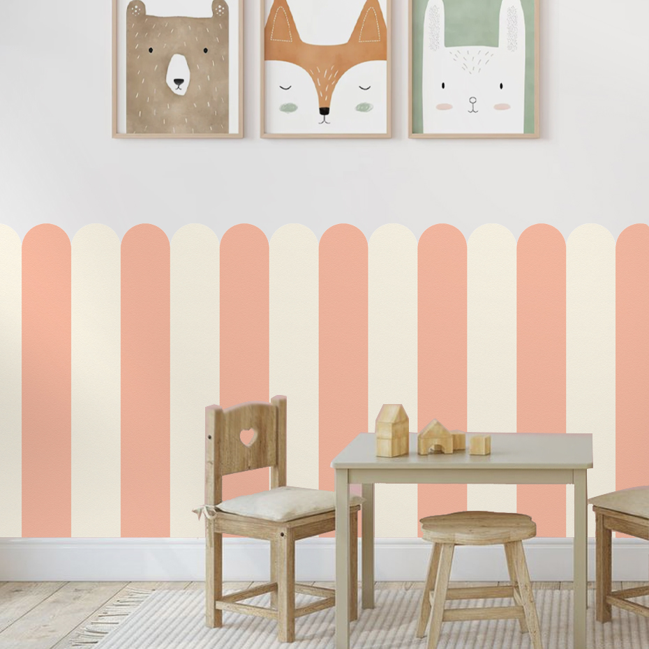 マルチカラー縦ストライプアーク壁紙保育園子供壁アートキッズル - Baby Nursery Decals のレビューと価格