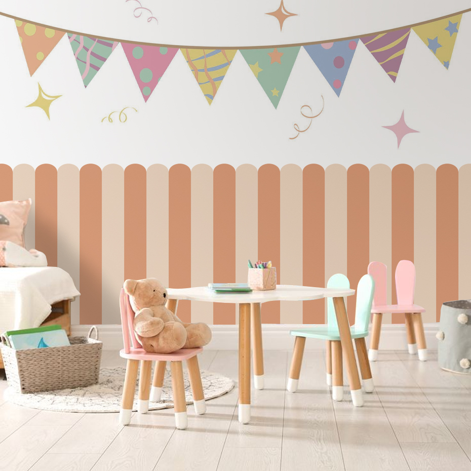 マルチカラー縦ストライプアーク壁紙保育園子供壁アートキッズル - Baby Nursery Decals のレビューと価格