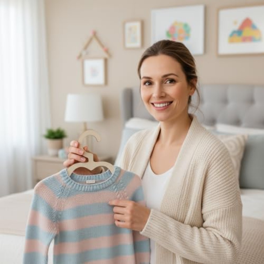 10個の木製ハンガー、ベビークローゼット用、木製洋服ハンガー - Closet Organizer Baby のレビューと価格